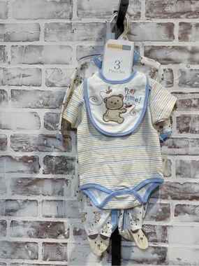 Vitamins Baby Blue and Cream Bear 3-Piece Bodysuit Set